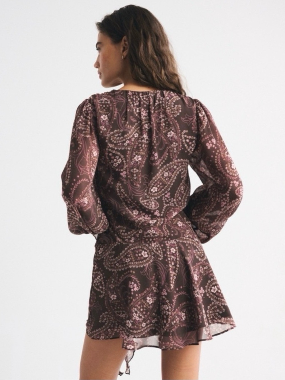 Abercrombie and Fitch Brown Floral Paisley Side Tie Mini Dress NWT Size XS - Picture 2 of 7
